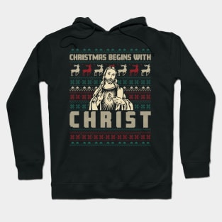 Christmas Begins With Christ Ugly Sweater Pattern Hoodie